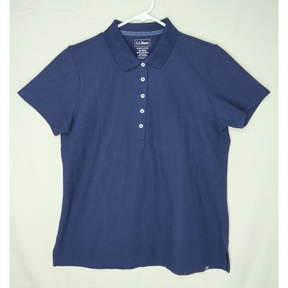 LL Bean Polo Shirt Short Sleeves Blue Slightly Fitted Mens Size Medium EUC - Picture 1 of 7